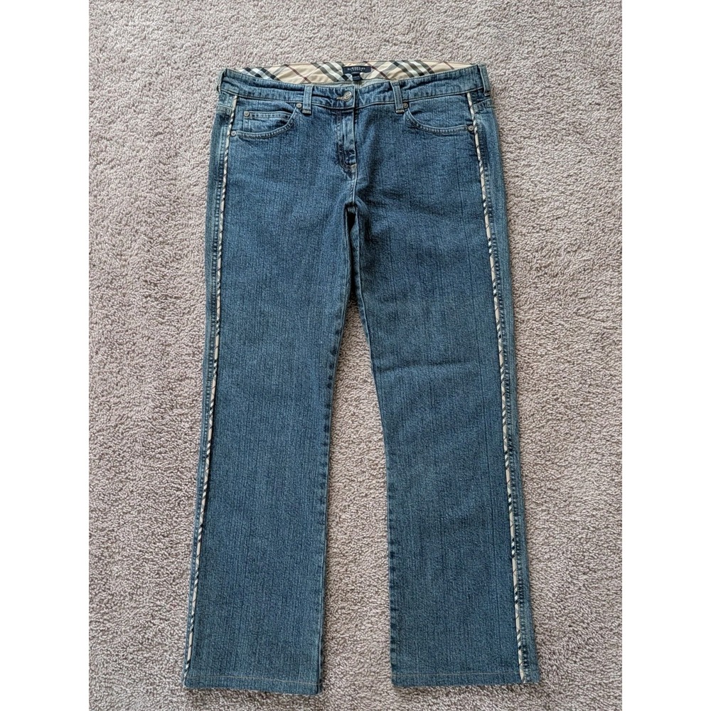 Vintage Burberry London Nova Check Side Stripe Jeans Size 10 Flare Bootcut Italy